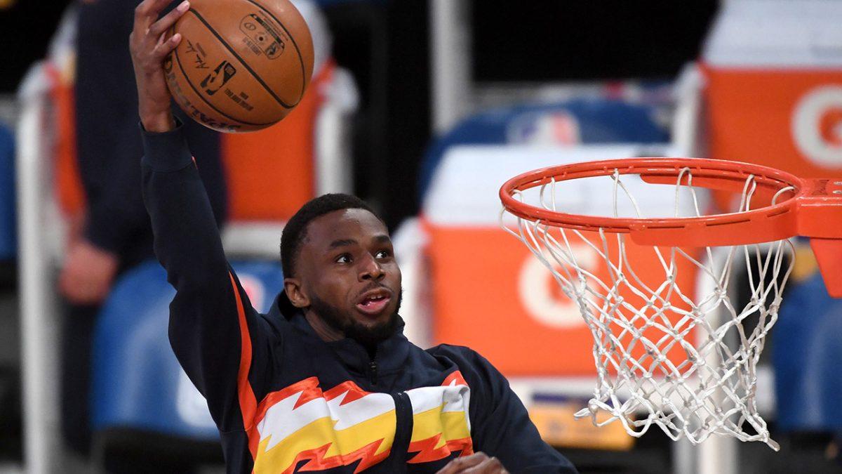 May 19, 2021; Los Angeles, California, USA;  Golden State Warriors forward Andrew Wiggins (22) warms up before the NBA play-in game against the Los Angeles Lakers at Staples Center. Mandatory Credit: Jayne Kamin-Oncea-USA TODAY Sports