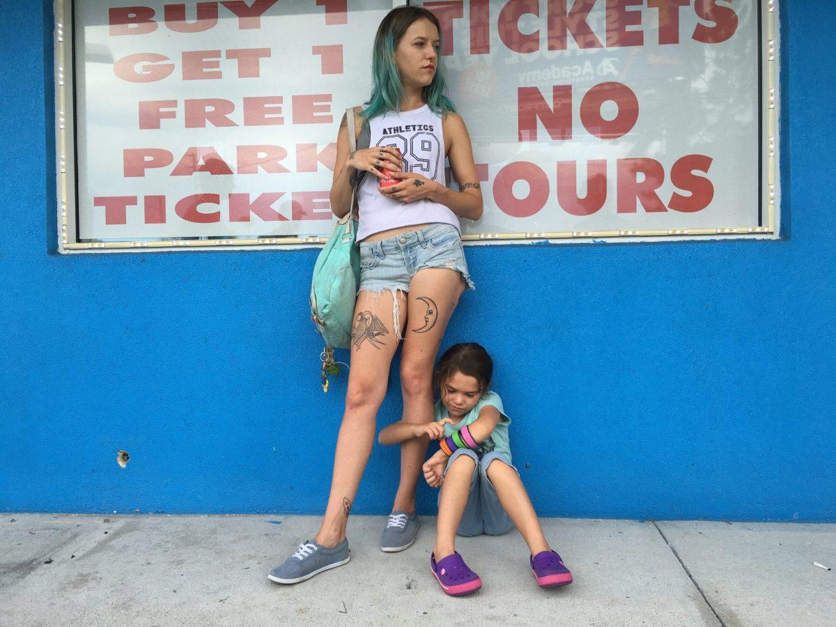 Actress Bria Vinaite plays 20-something single mom Halley in The Florida Project. Her daughter, Moonee, is played by Brooklynn Prince